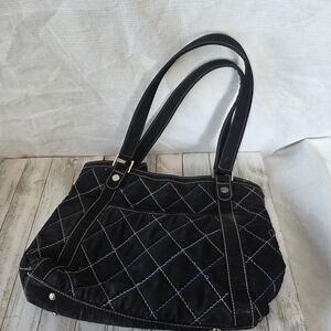 Vera Bradley Black Quilted Shoulder Bag with Contrast Stitching